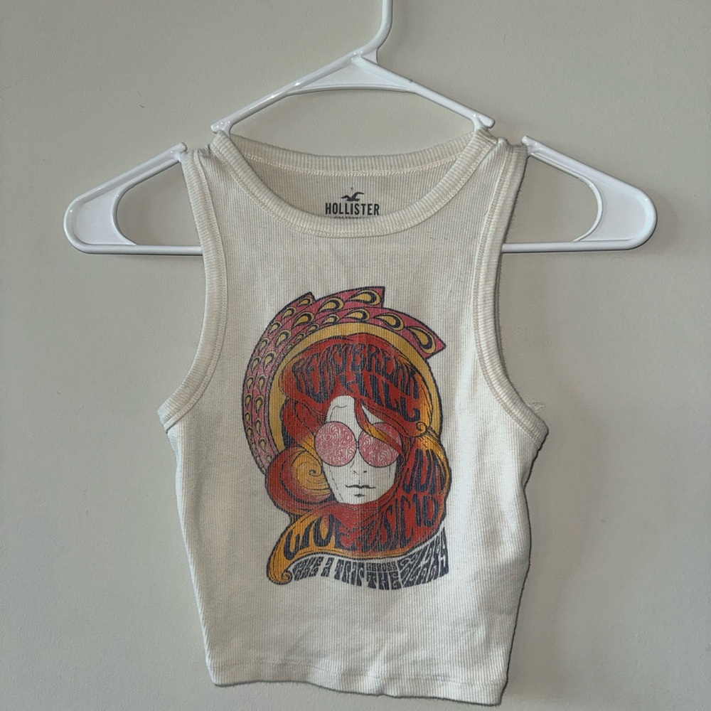 Hollister Cream Fitted Crop Tank Top